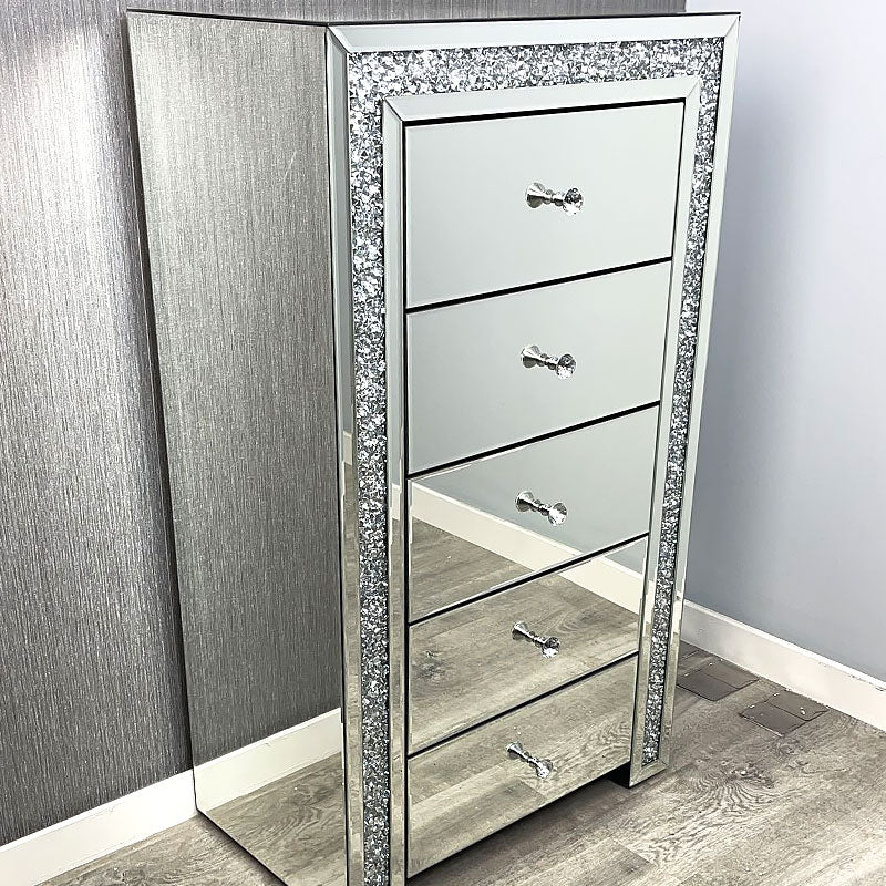 Diamond Crush 5 Drawer Mirrored Chest Of Drawers