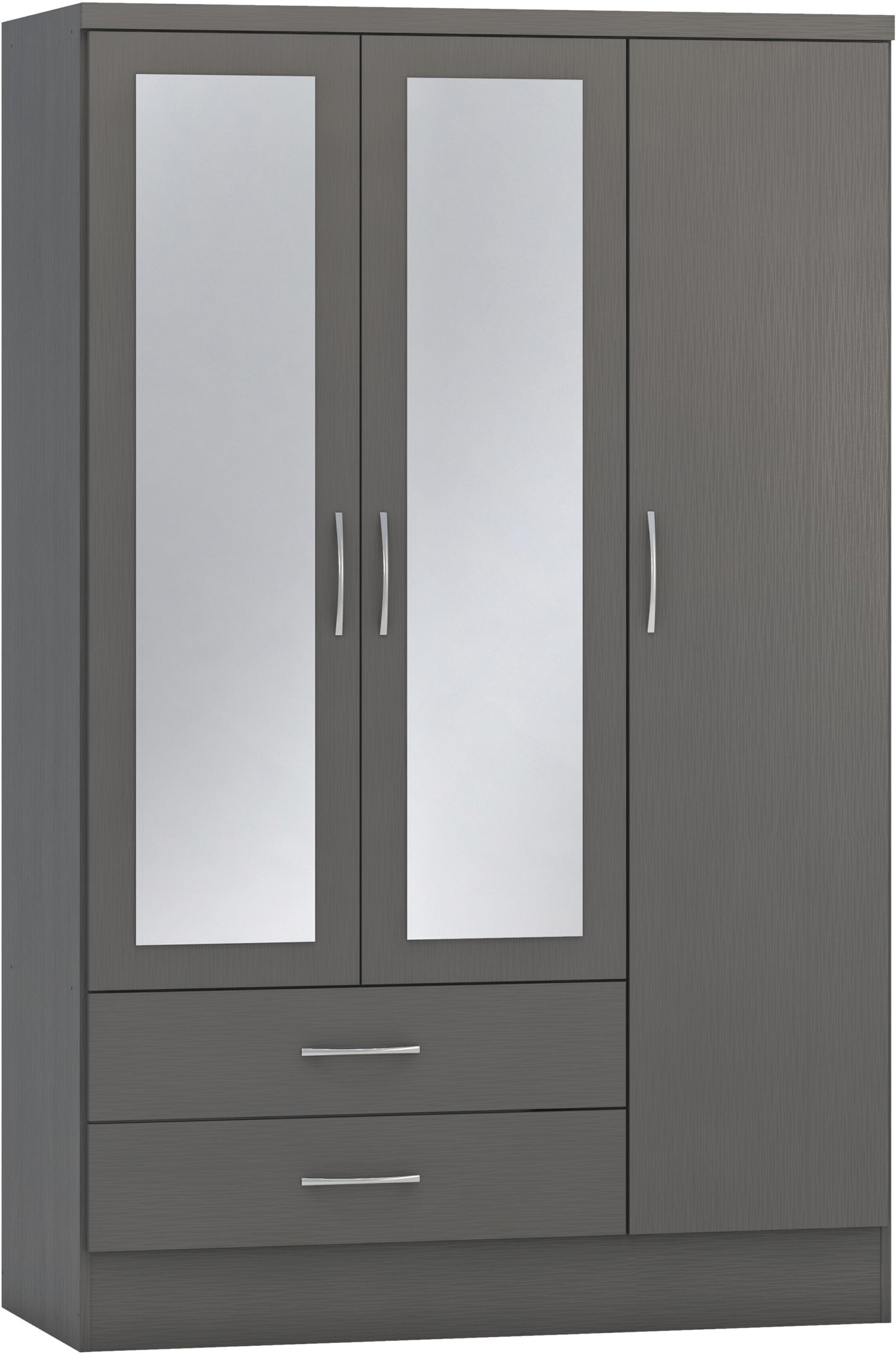 NEVADA 3 DOOR 2 DRAWER MIRRORED WARDROBE - 3D EFFECT GREY