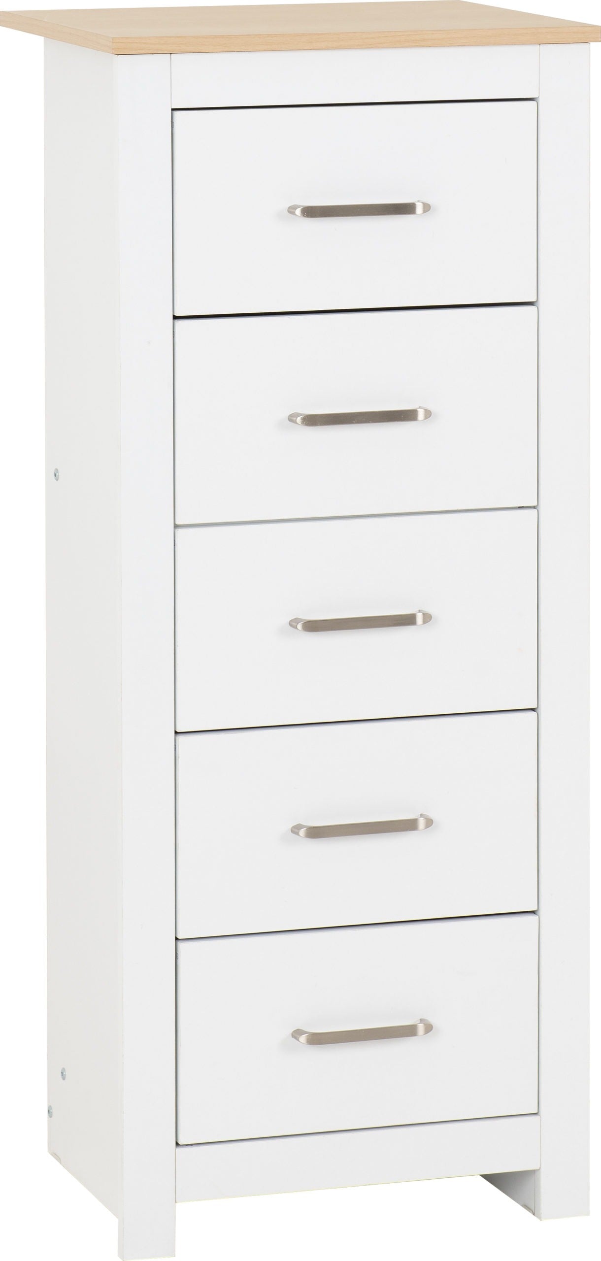 PORTLAND 5 DRAWER NARROW CHEST - WHITE/OAK EFFECT