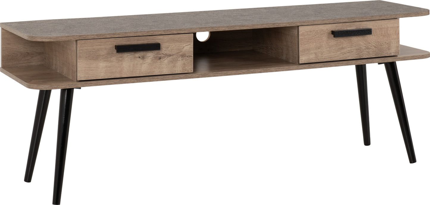 SAXTON 2 DRAWER TV UNIT - MID OAK EFFECT/GREY