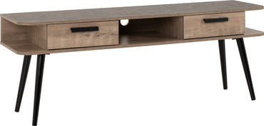 SAXTON 2 DRAWER TV UNIT - MID OAK EFFECT/GREY