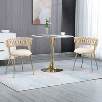 Set of 2 Cream Shimmer Fabric Gold Dining Chair