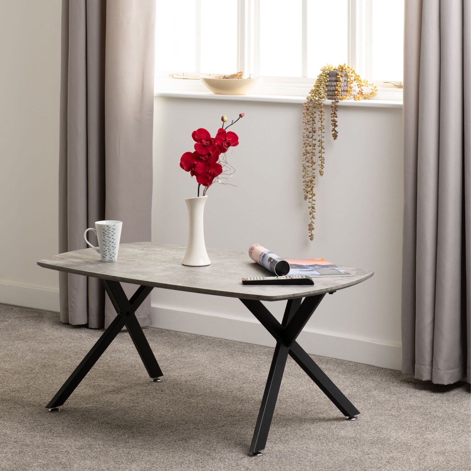 ATHENS OVAL COFFEE TABLE - CONCRETE EFFECT/BLACK