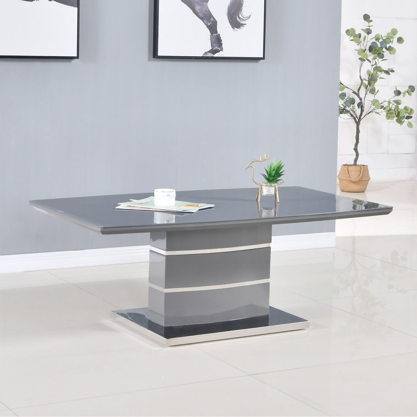 Grey Glass Top Coffee Table High Gloss Finish