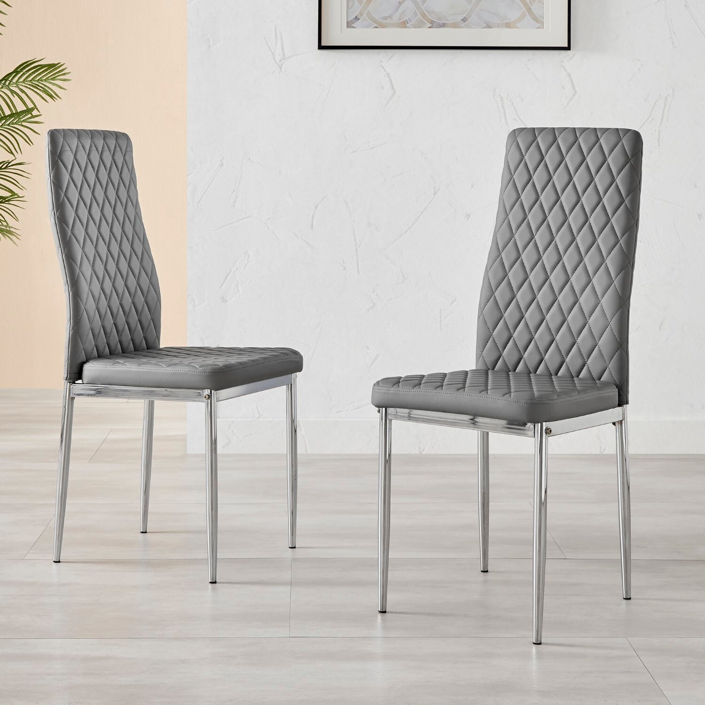 Set of 4 Grey Hatched Faux Leather Dining Chair