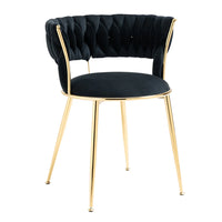 Set of 2 Black Shimmer Fabric Gold Dining Chair