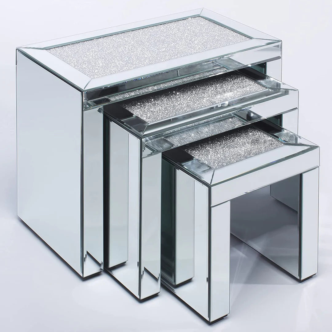 Crushed Diamond Mirrored Nest of Tables