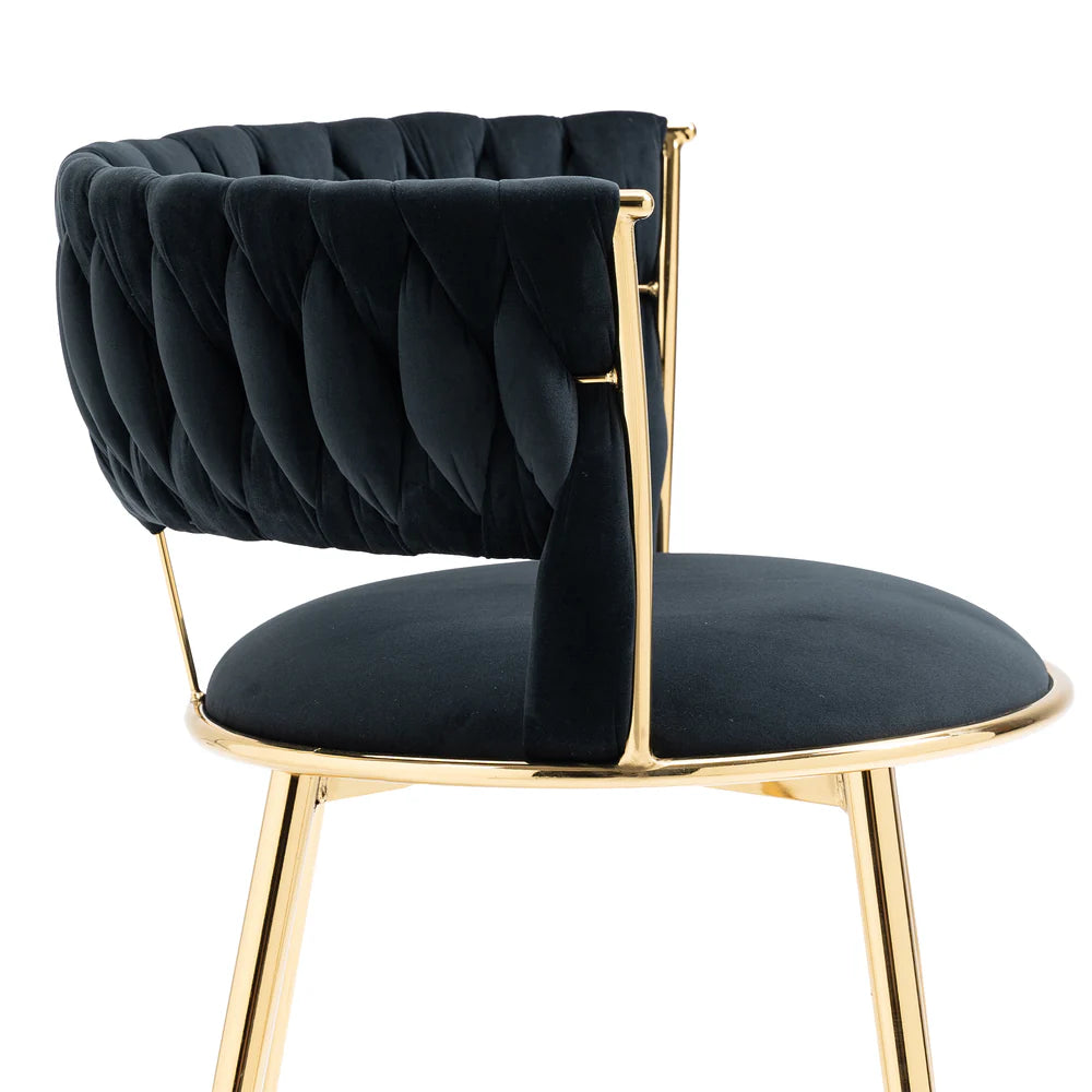 Set of 2 Black Shimmer Fabric Gold Dining Chair