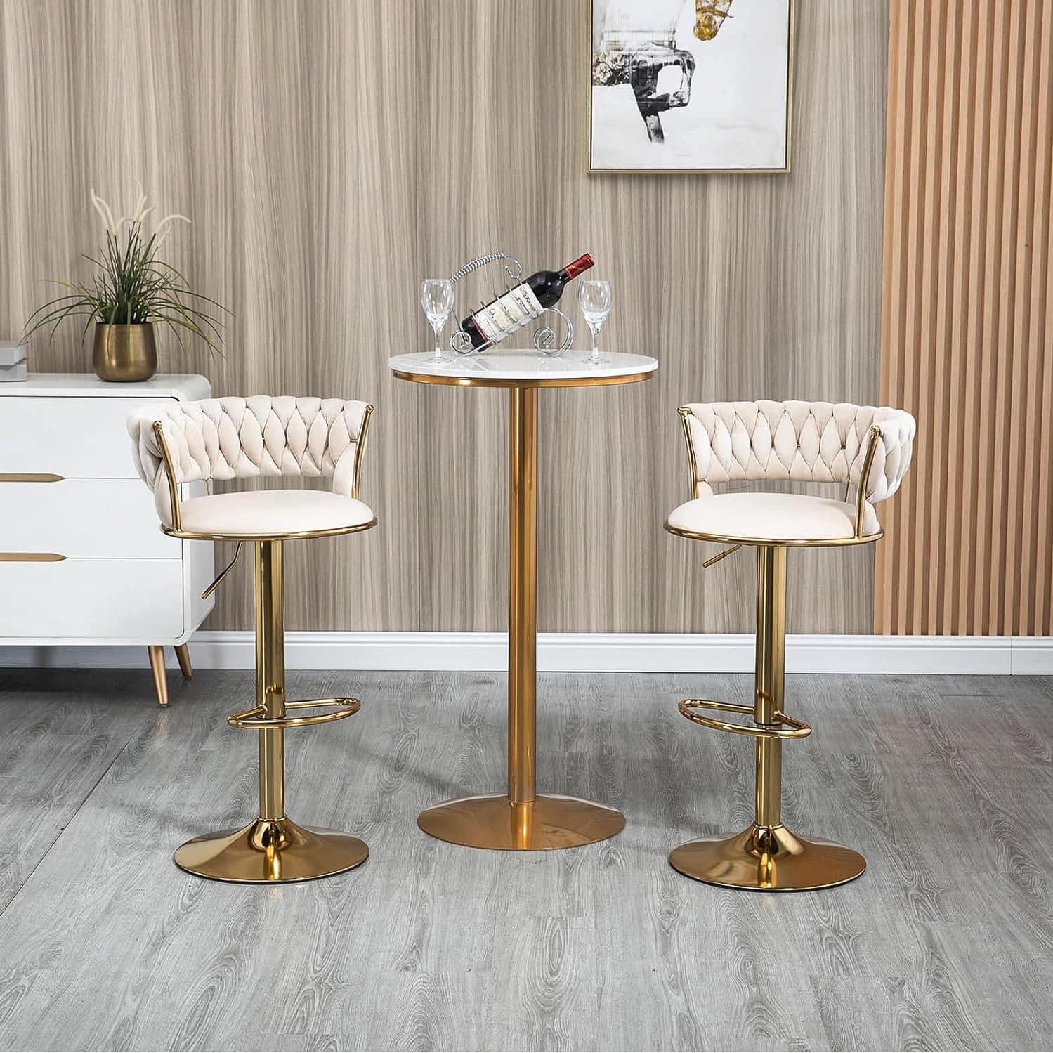 Set of 2 Cream & Gold Bar Stool