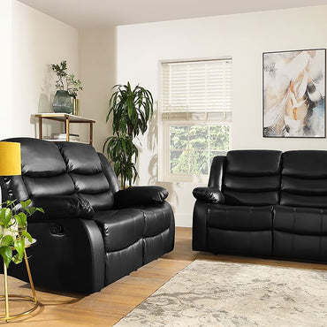 Black Faux Leather 3 & 2 Seater Recliner Sofa