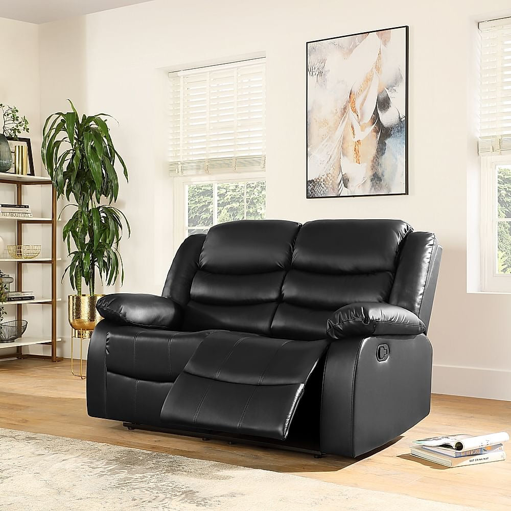 Black Faux Leather 3 & 2 Seater Recliner Sofa