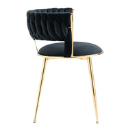 Set of 2 Black Shimmer Fabric Gold Dining Chair