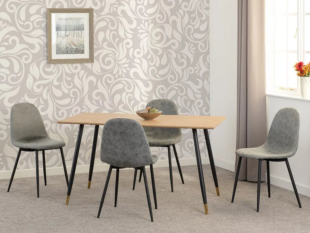 HAMILTON MEDIUM DINING SET WITH 4 ATHENS CHAIRS - MEDIUM OAK EFFECT/GREY PU