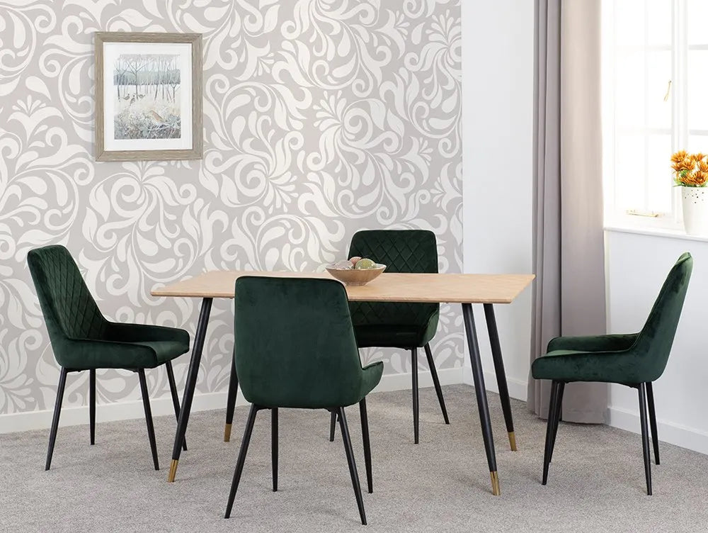 HAMILTON MEDIUM DINING SET WITH 4 AVERY CHAIRS - MEDIUM OAK EFFECT/EMERALD GREEN VELVET