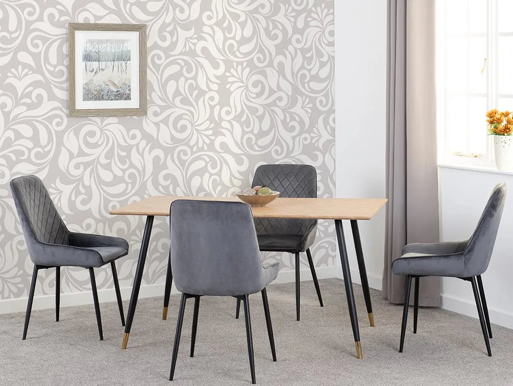 HAMILTON MEDIUM DINING SET WITH 4 AVERY CHAIRS - MEDIUM OAK EFFECT/GREY VELVET