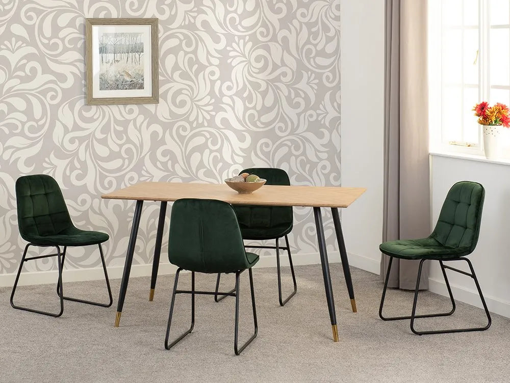 HAMILTON MEDIUM DINING SET WITH 4 LUKAS CHAIRS - MEDIUM OAK EFFECT/EMERALD GREEN VELVET