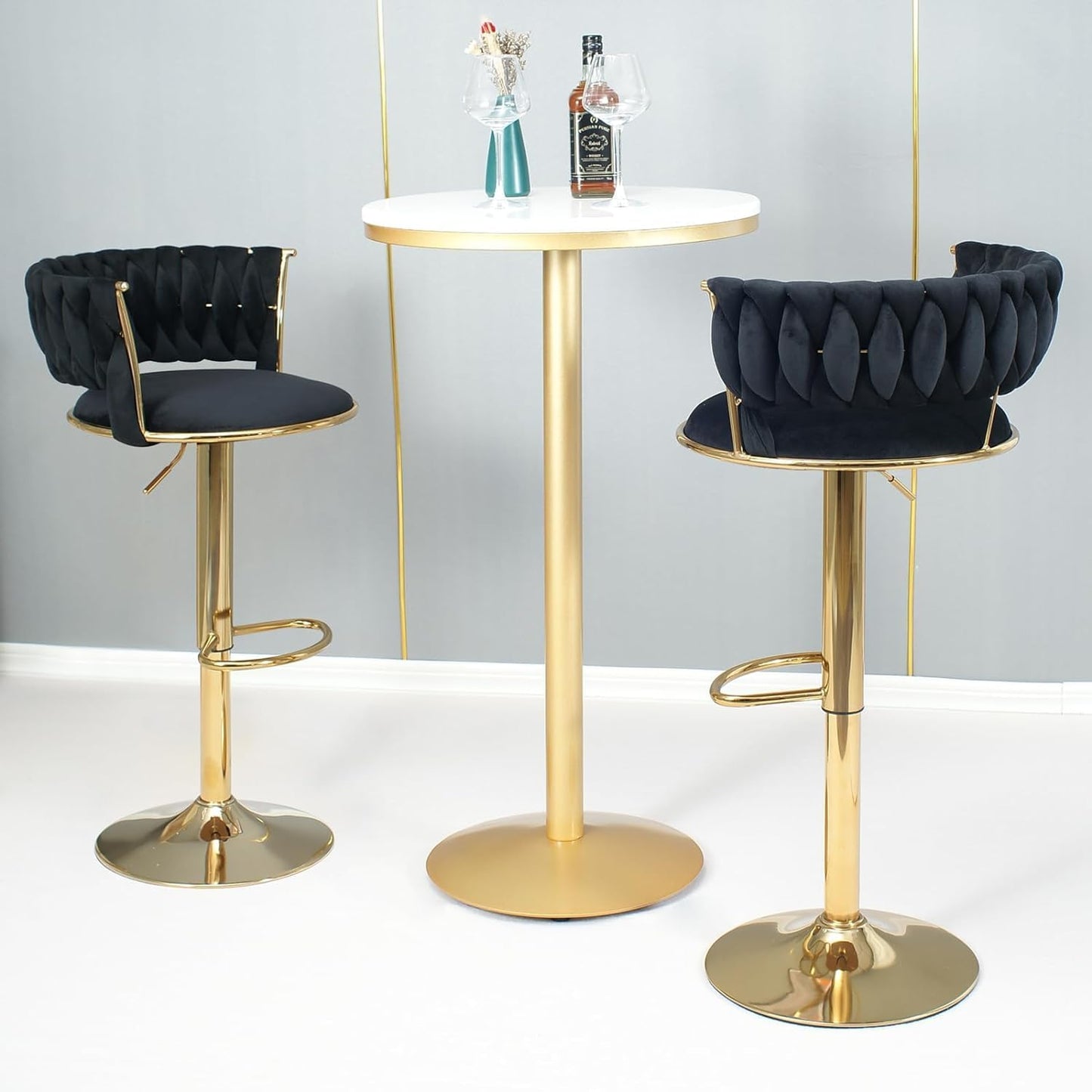 Set of 2 Black & Gold Bar Stool