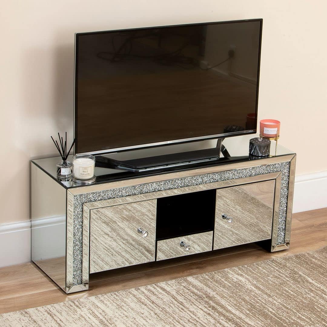 Rezo Mirrored Crushed Diamond Edge TV Stand