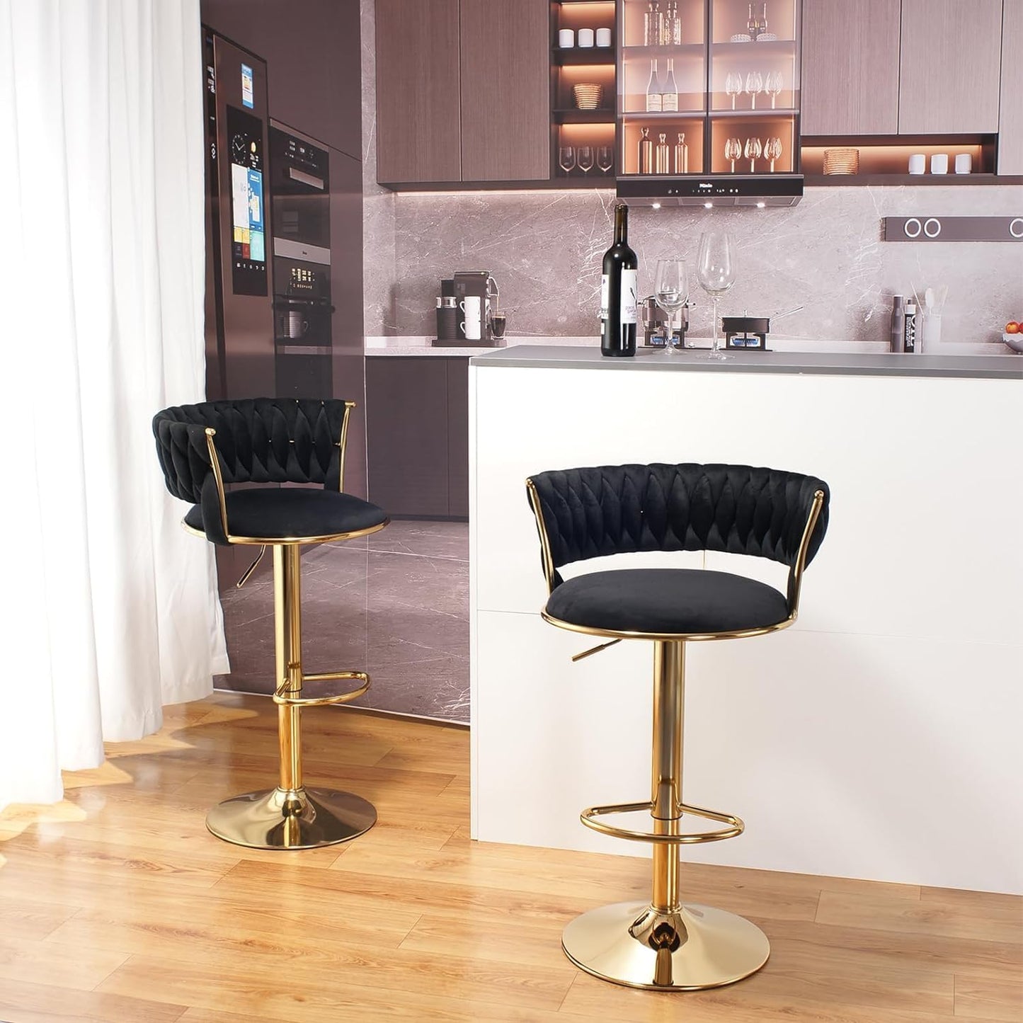 Set of 2 Black & Gold Bar Stool