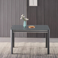 Grey Glass Dining Table with Faux 4 Leather Dining Chairs