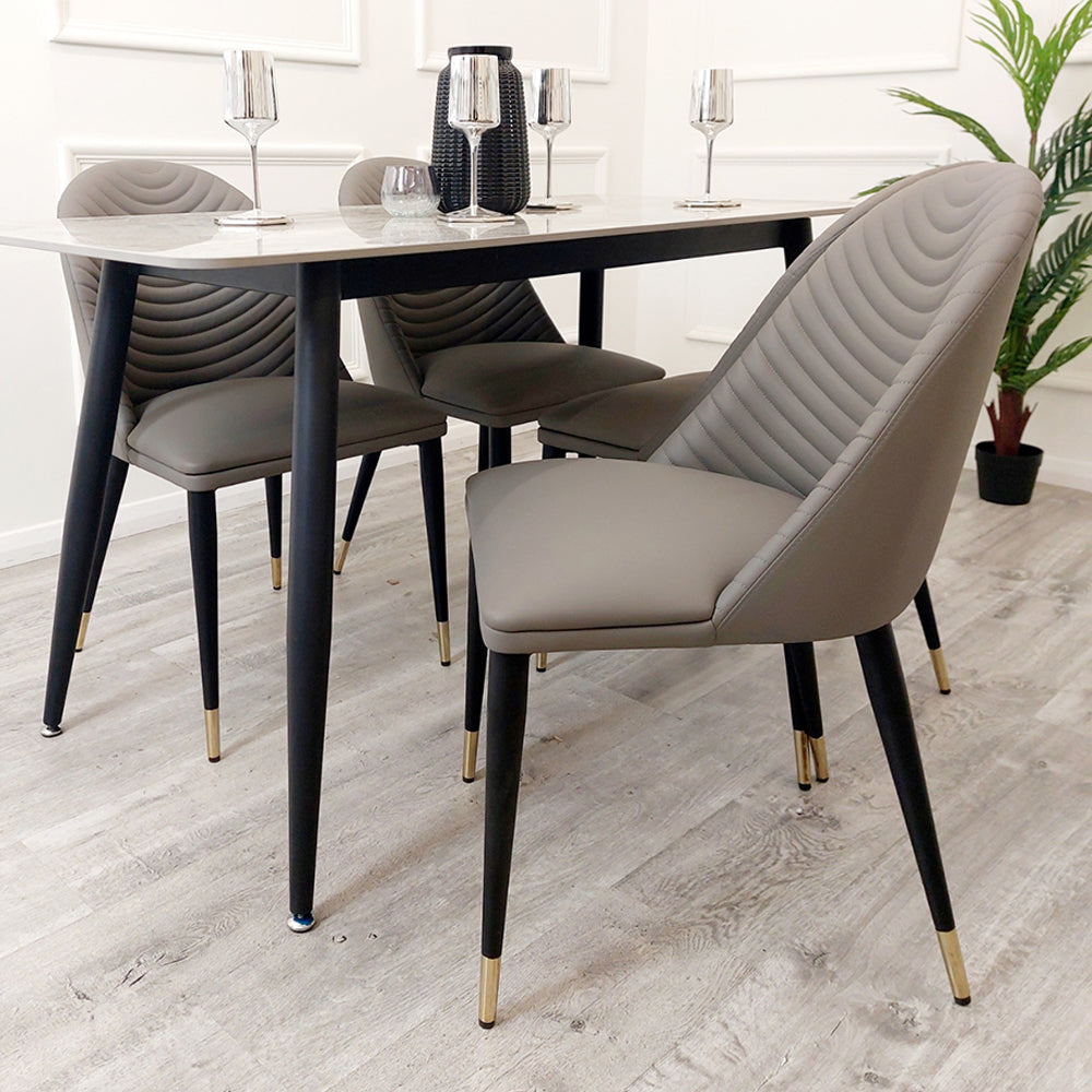 Alba Leather Dining Chair In Grey