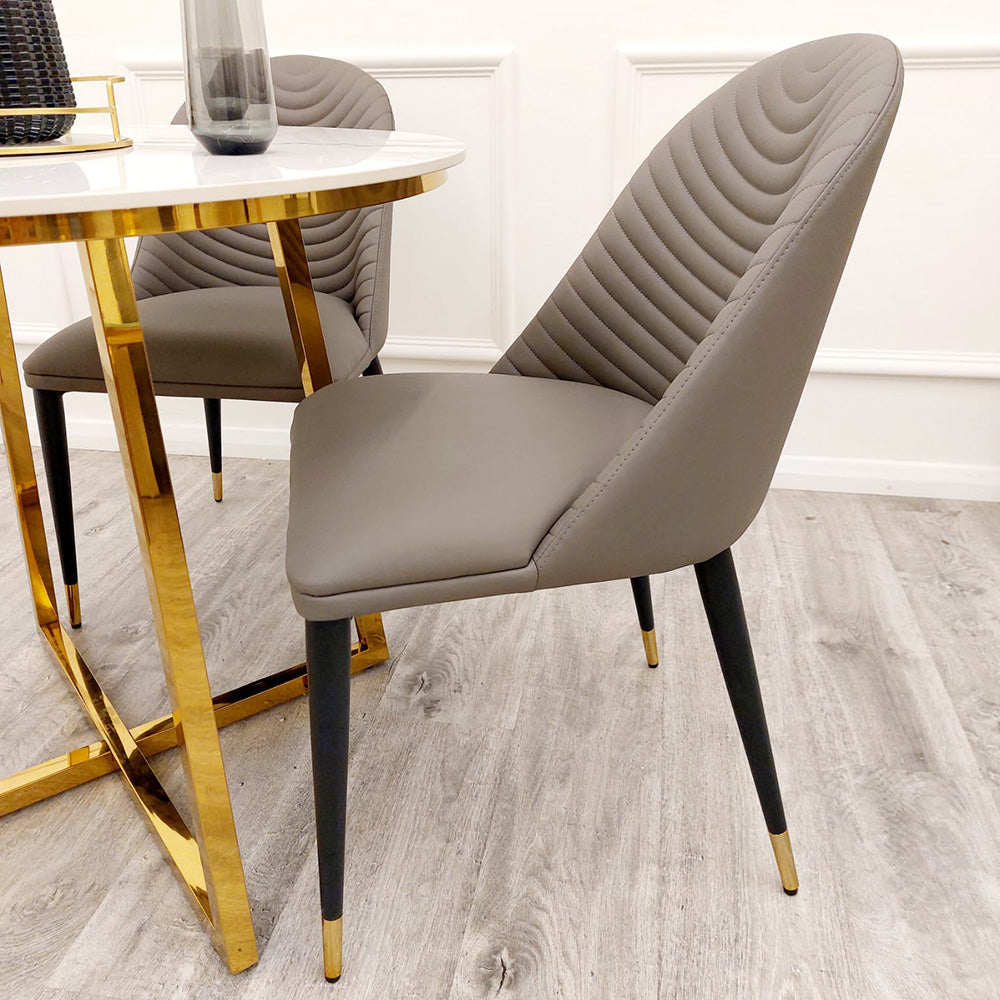 Alba Leather Dining Chair In Khaki