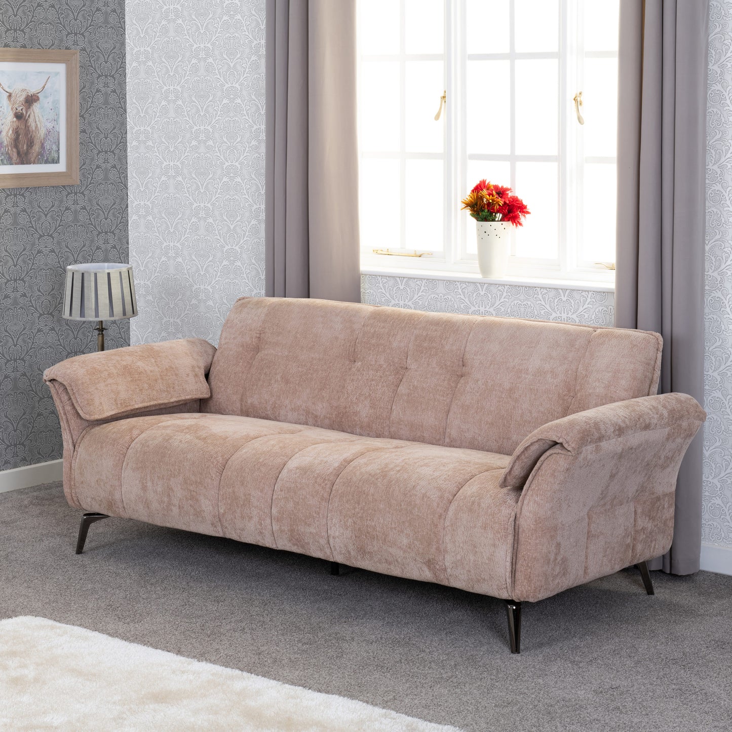 AMALFI 3 SEATER SOFA - CHAMPAGNE FABRIC