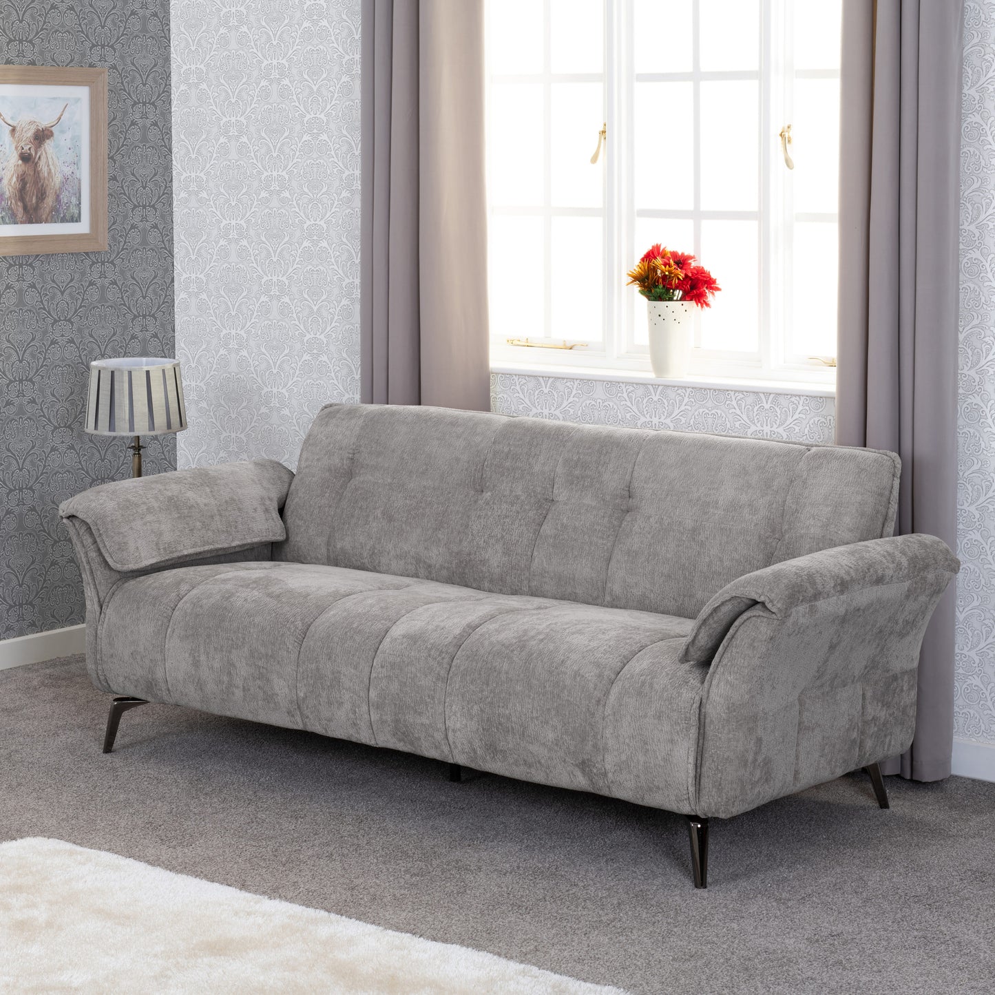 AMALFI 3 SEATER SOFA - GREY FABRIC