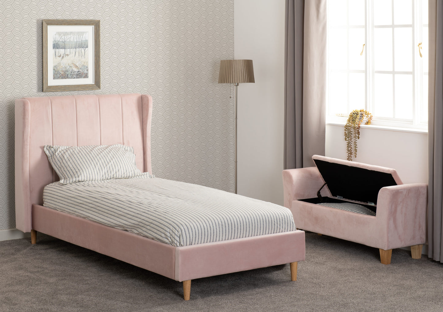 Pink Velvet Fabric Bed