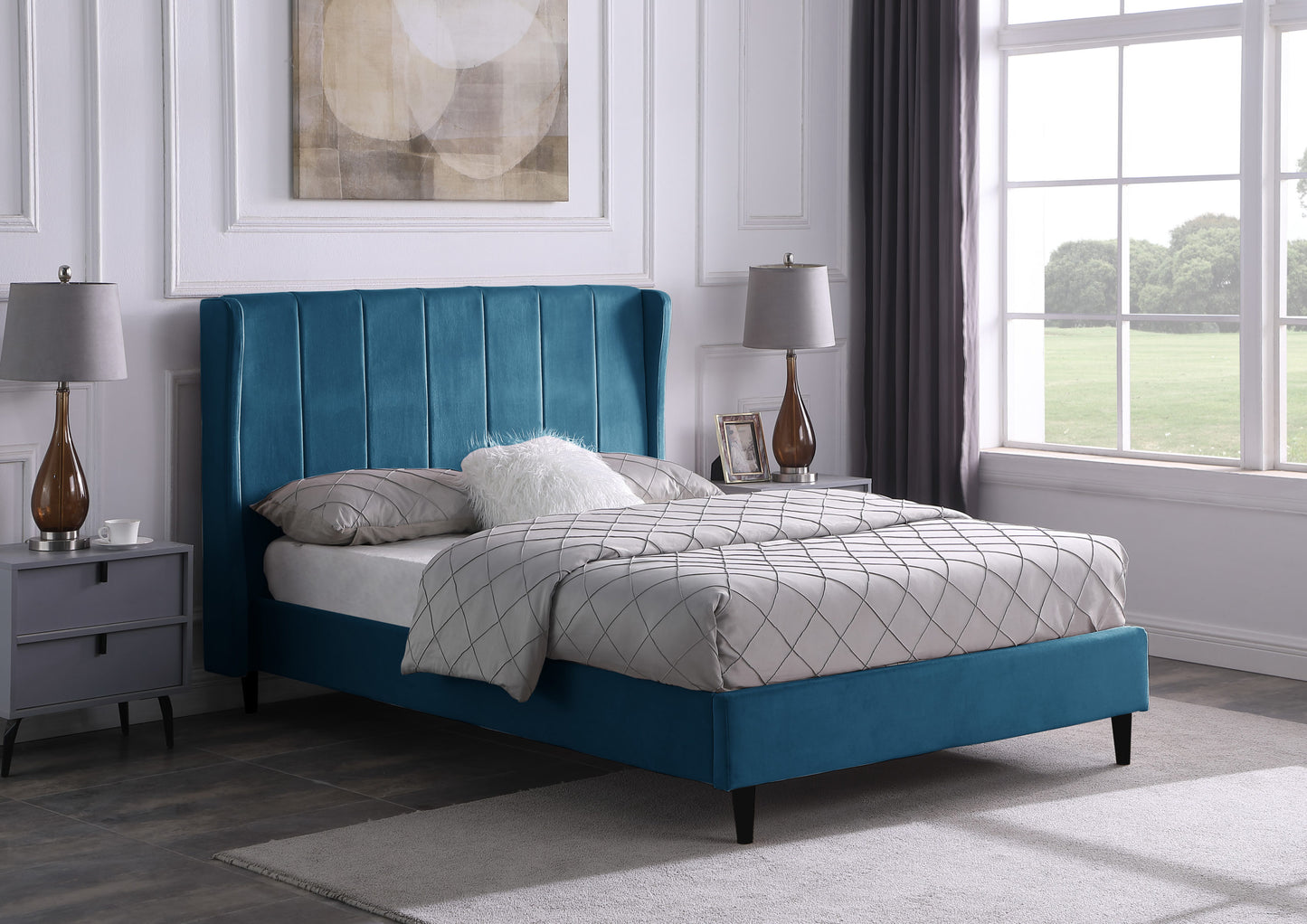 Amelia 5' Bed - Blue Velvet Fabric