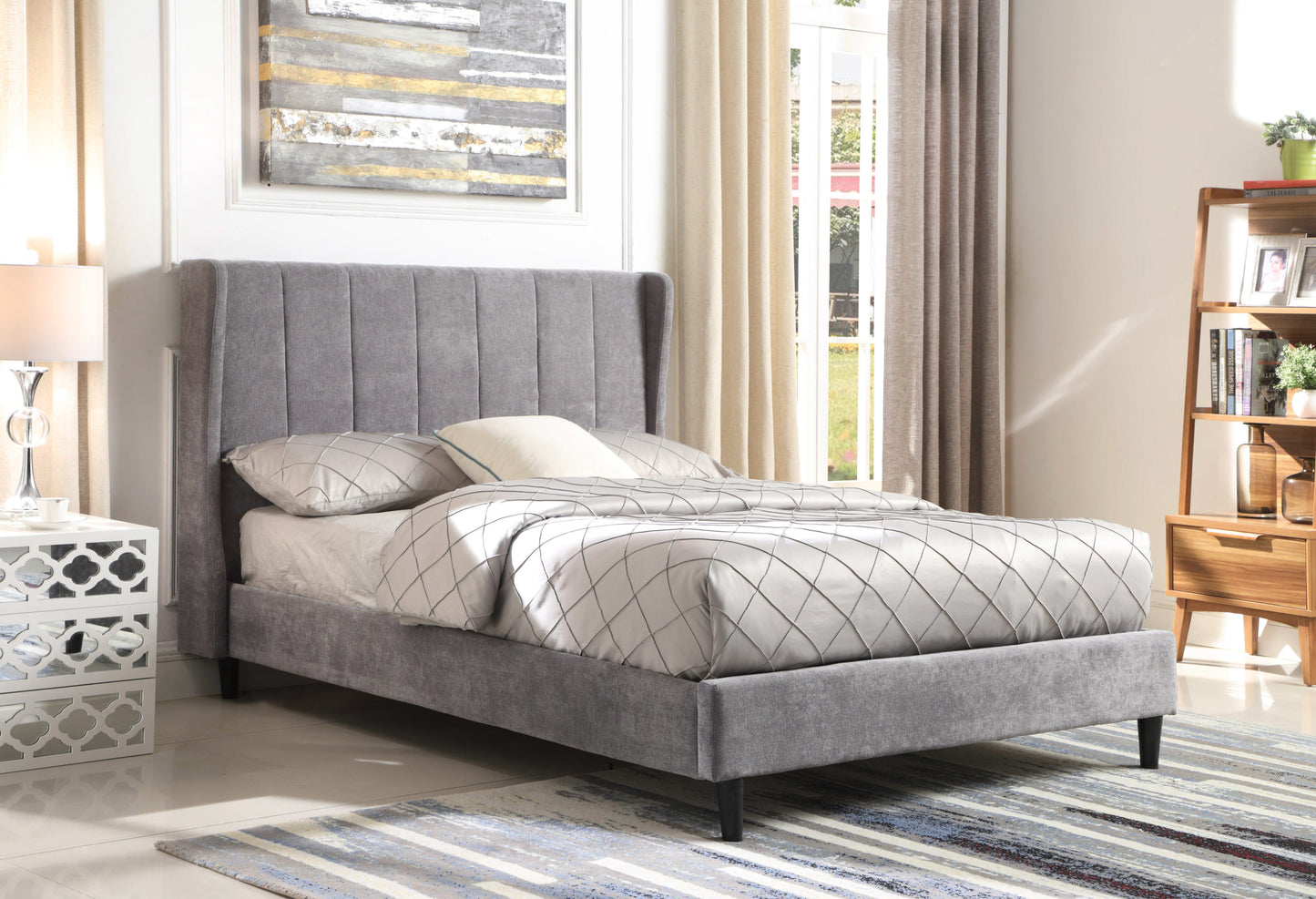 Amelia 4'6" Bed - Dark Grey Fabric