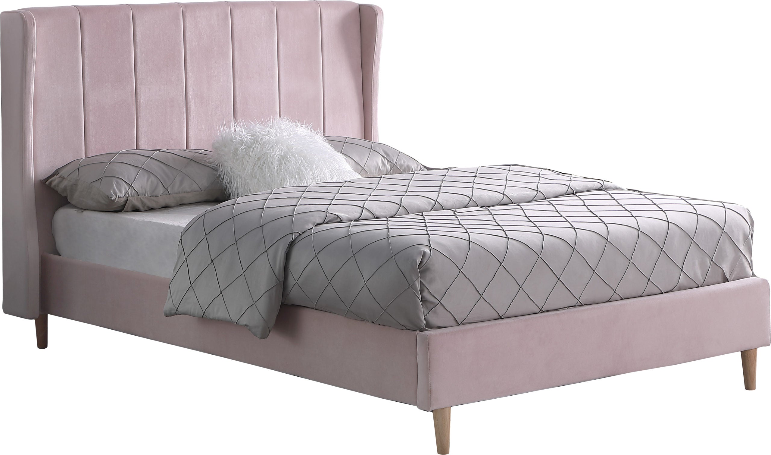 Amelia 5' Bed - Pink Velvet Fabric