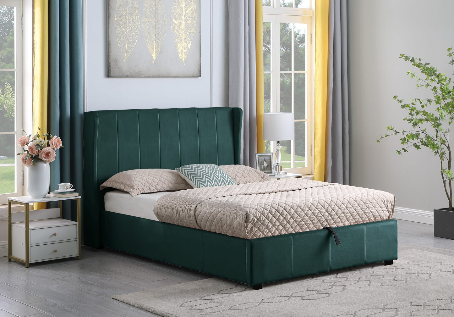 Amelia Plus 5' Storage Bed - Green Velvet Fabric