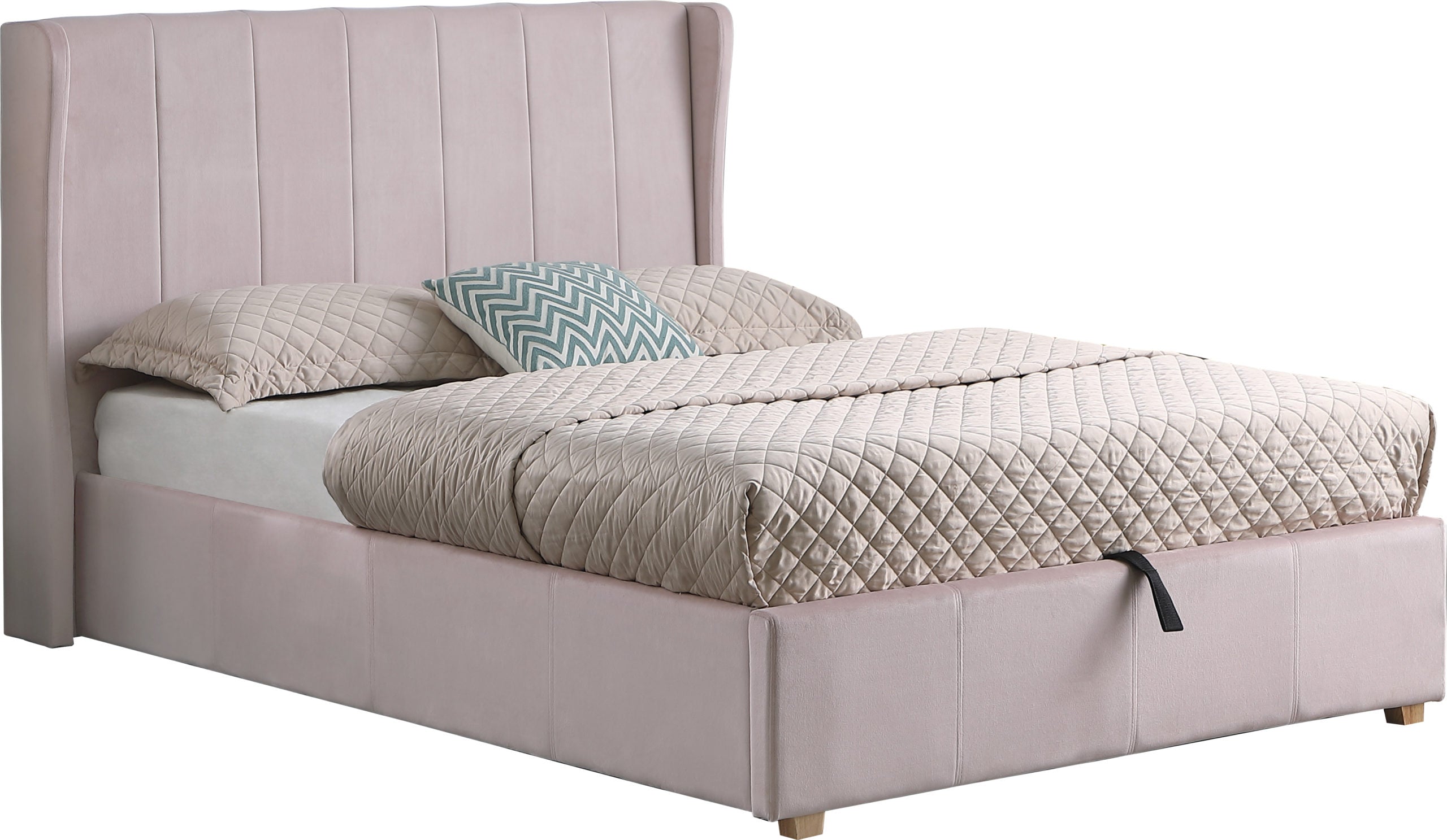 Amelia Plus 4'6" Storage Bed - Pink Velvet Fabric