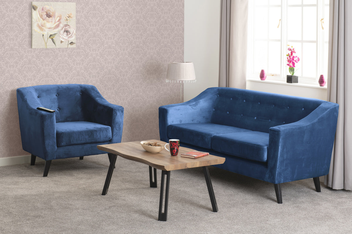 ASHLEY 2 SEATER SOFA - BLUE VELVET FABRIC