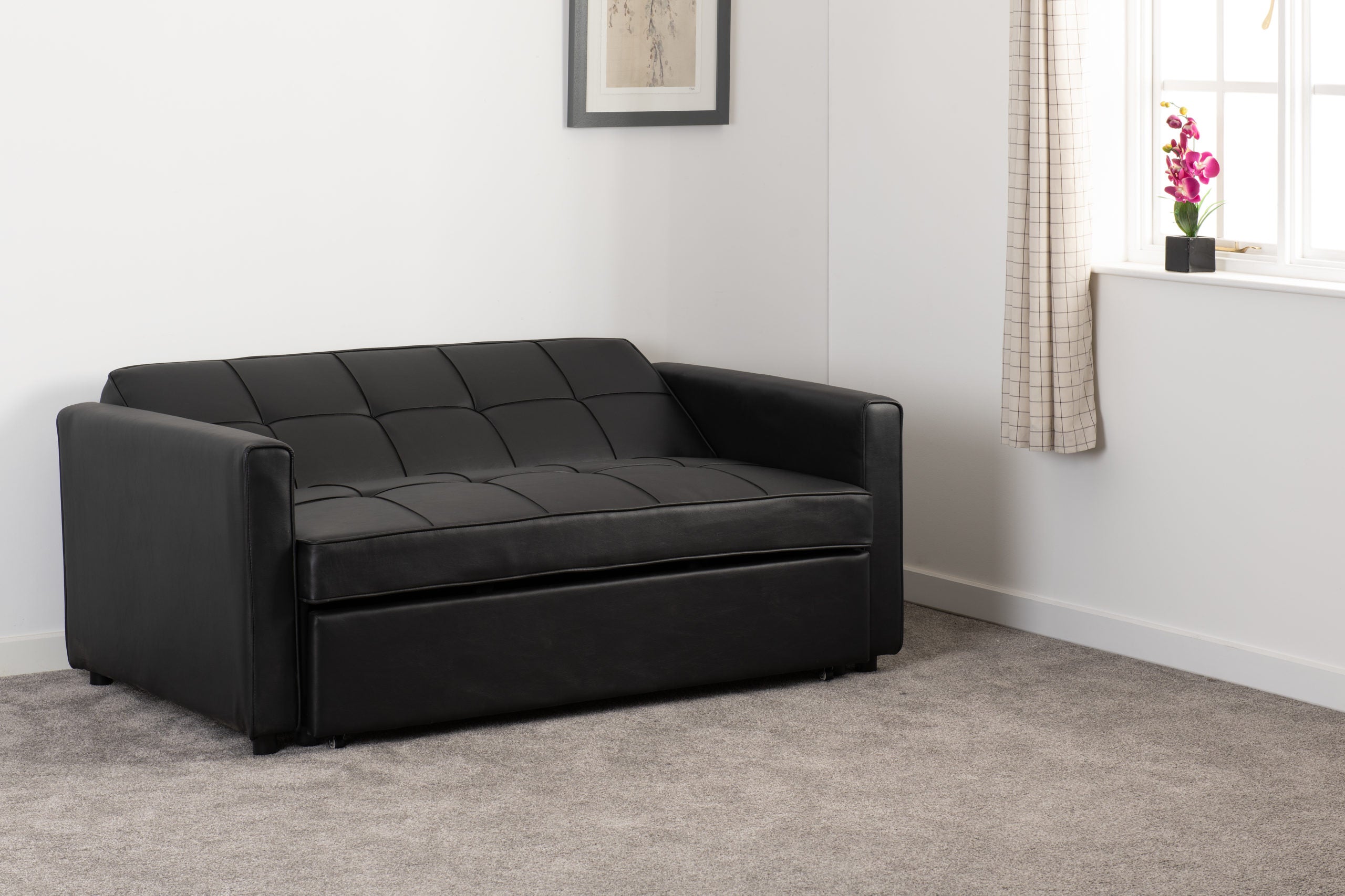 Astoria Sofa Bed Black Faux Leather