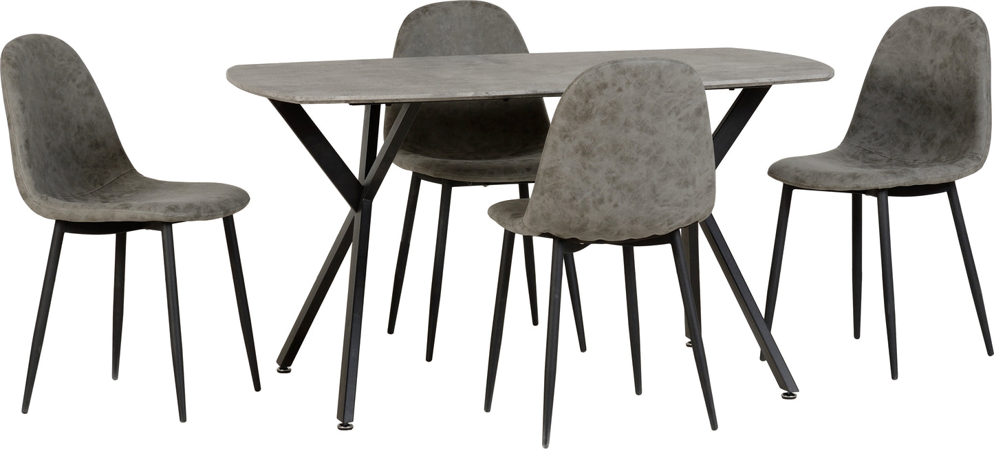 ATHENS RECTANGULAR DINING SET - CONCRETE EFFECT/BLACK/GREY FAUX LEATHER