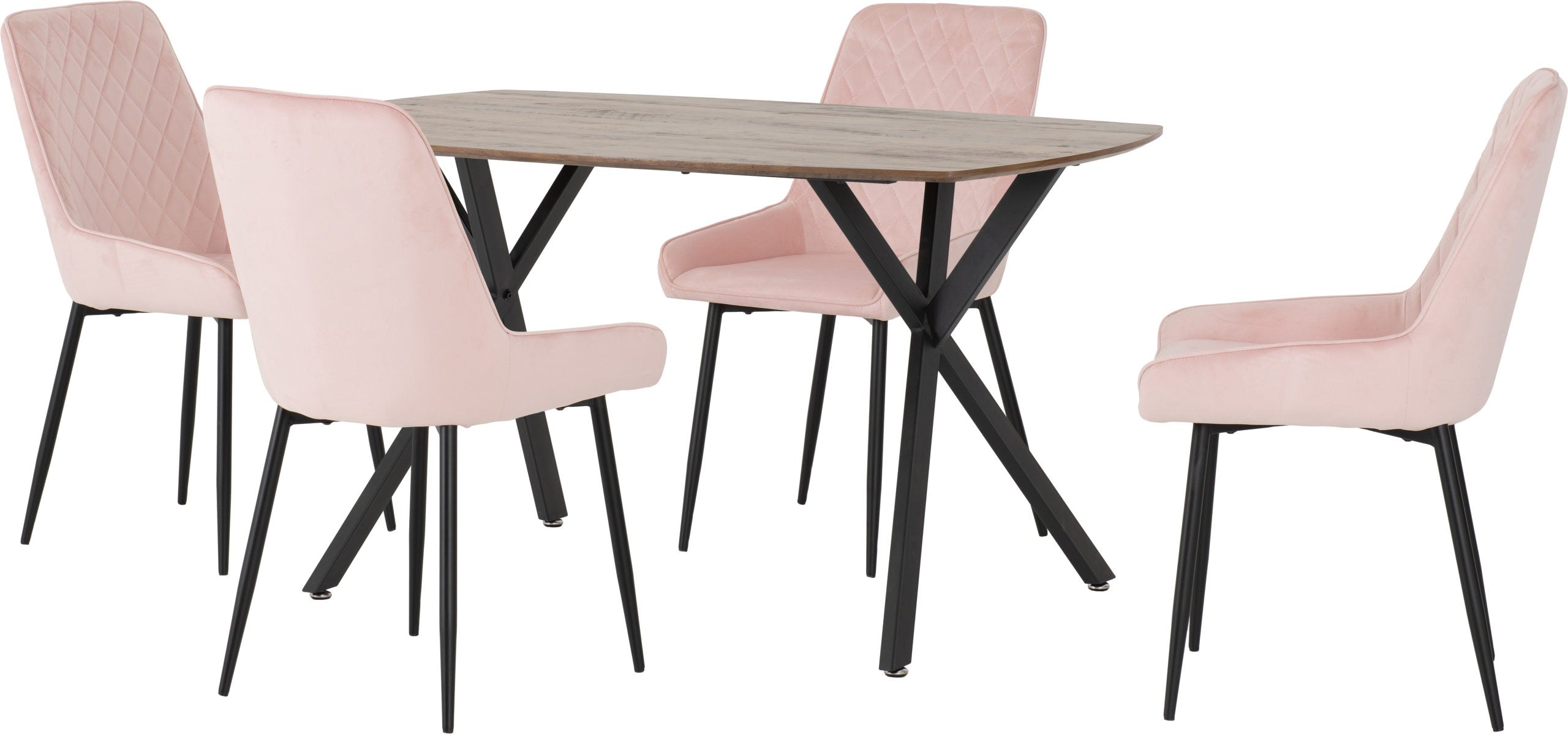 ATHENS RECTANGULAR DINING SET WITH AVERY CHAIRS - MEDIUM OAK EFFECT/BLACK/BABY PINK VELVET