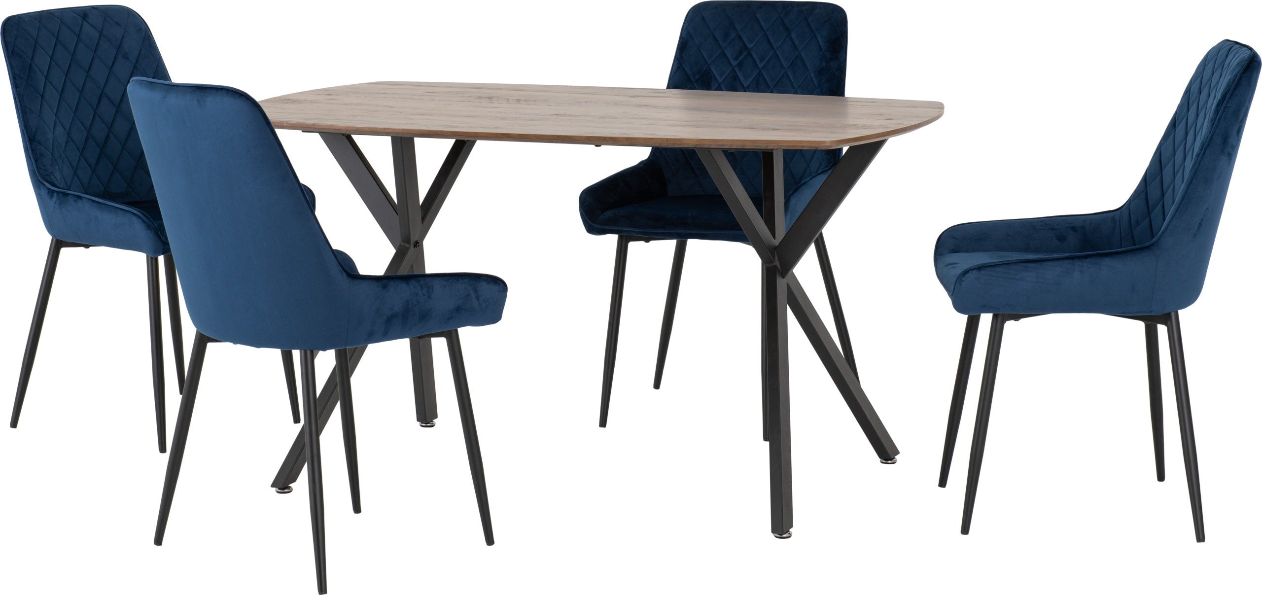 ATHENS RECTANGULAR DINING SET WITH AVERY CHAIRS - MEDIUM OAK EFFECT/BLACK/SAPPHIRE BLUE VELVET