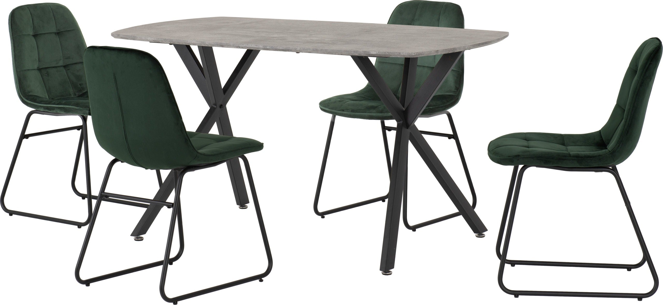 ATHENS RECTANGULAR DINING SET WITH LUKAS CHAIRS - CONCRETE EFFECT/BLACK/EMERALD GREEN VELVET