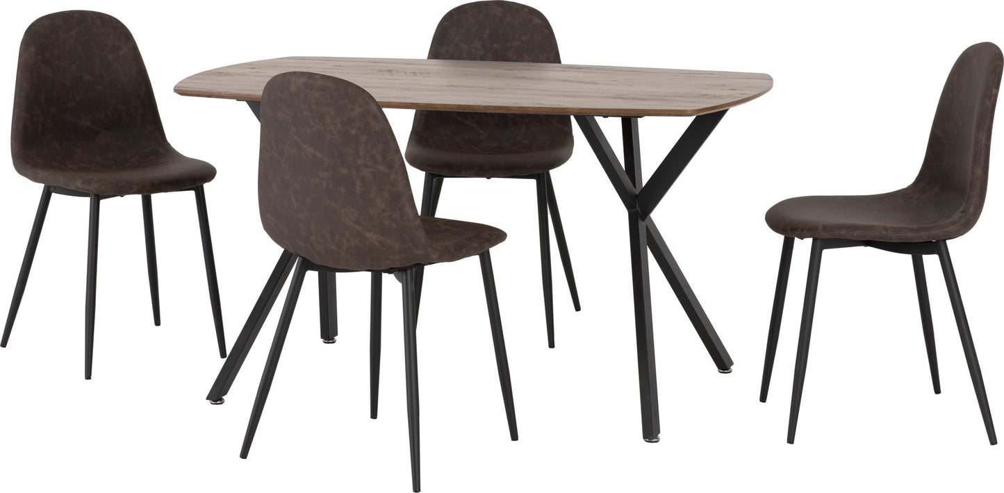 ATHENS RECTANGULAR DINING SET - MEDIUM OAK EFFECT//BLACK/BROWN FAUX LEATHER