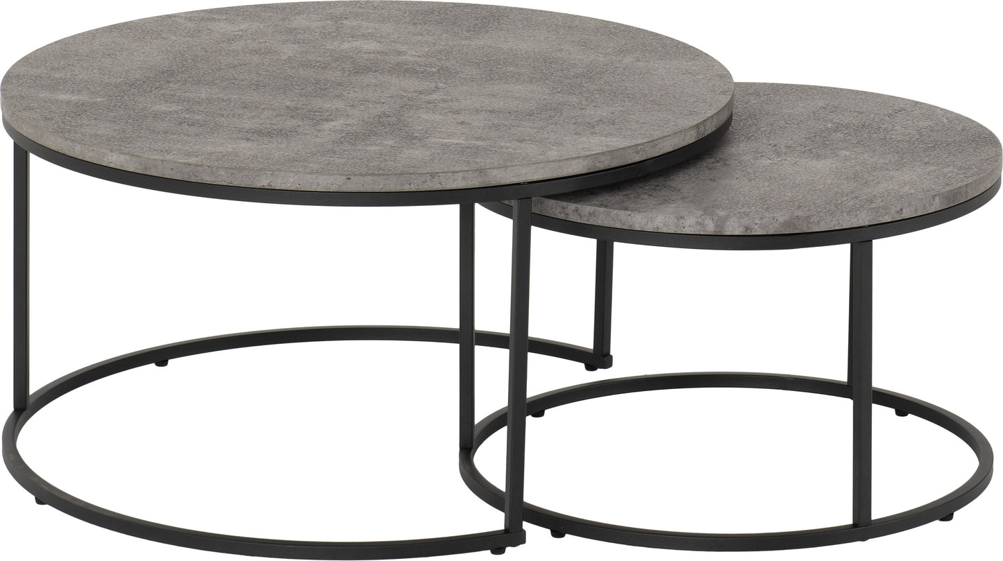 ATHENS ROUND COFFEE TABLE SET - CONCRETE EFFECT/BLACK