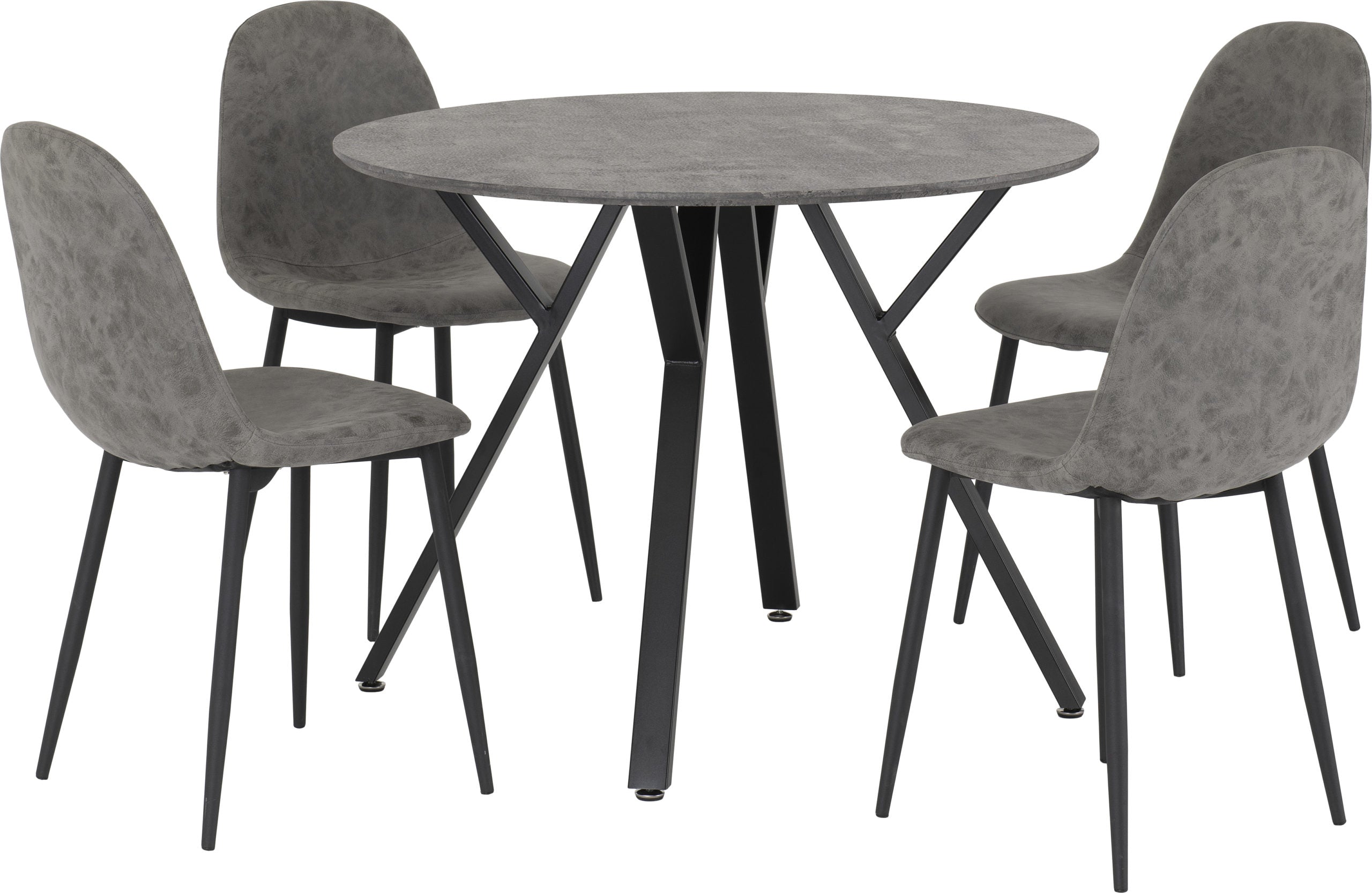 ATHENS ROUND DINING SET - CONCRETE EFFECT/BLACK/GREY FAUX LEATHER