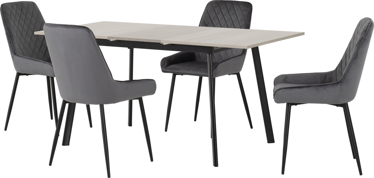 AVERY EXTENDING DINING SET WITH AVERY CHAIRS - CONCRETE/GREY OAK EFFECT/GREY VELVET