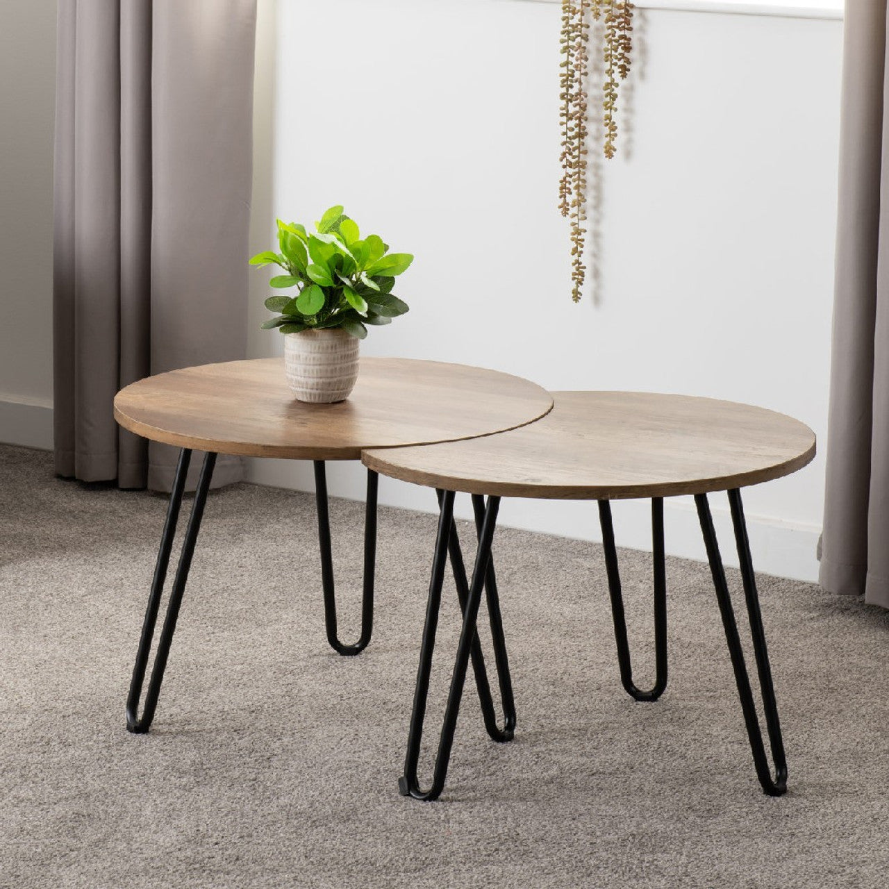 ATHENS DUO COFFEE TABLE SET - MEDIUM OAK EFFECT/BLACK