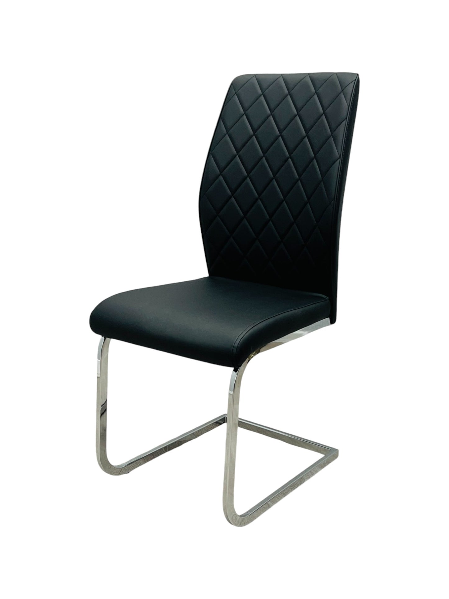 Set of 2 Black Premium Faux Leather & Chrome Dining Chairs