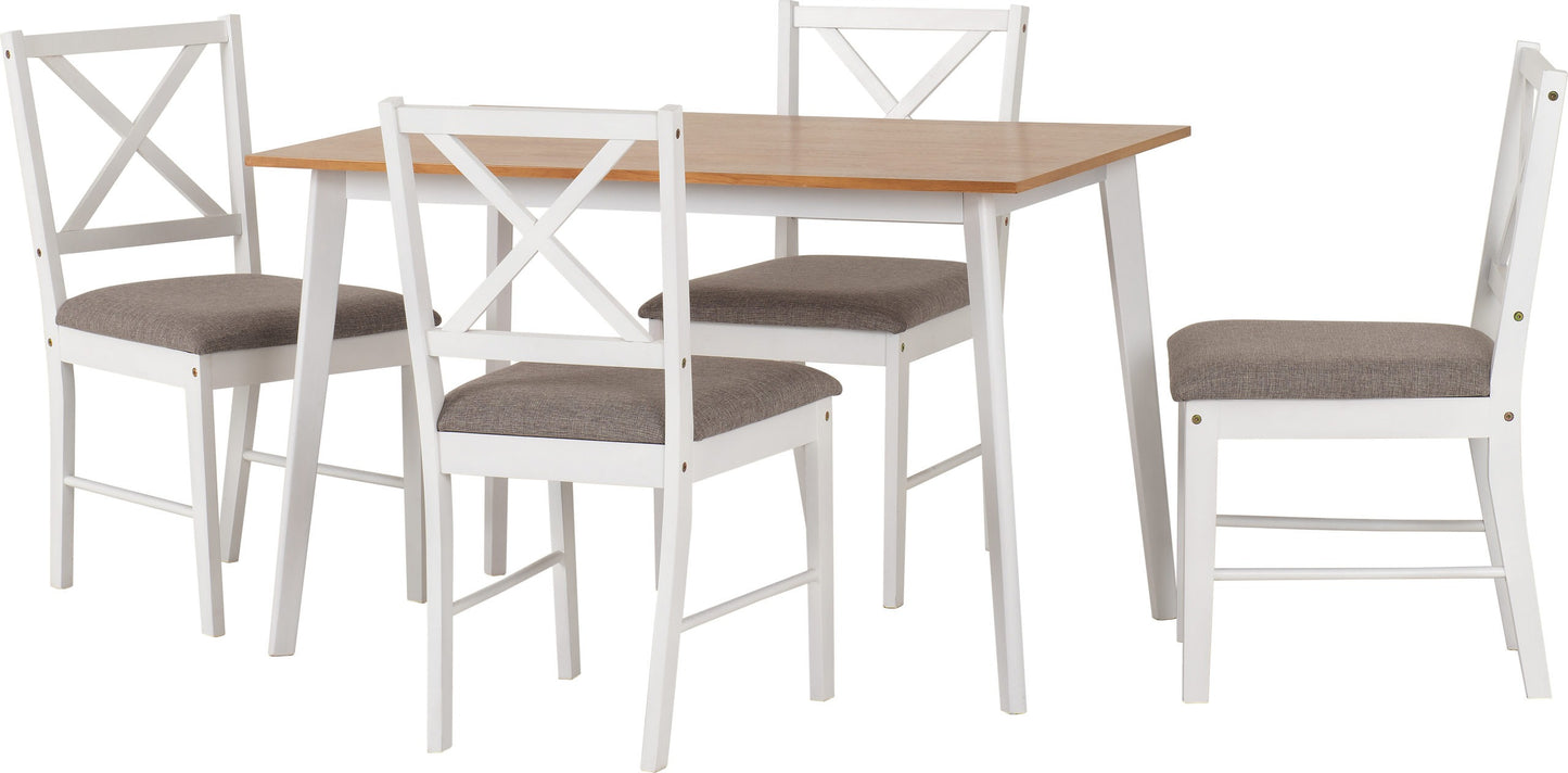 BALFOUR 1+4 DINING SET - WHITE/OAK EFFECT/GREY FABRIC