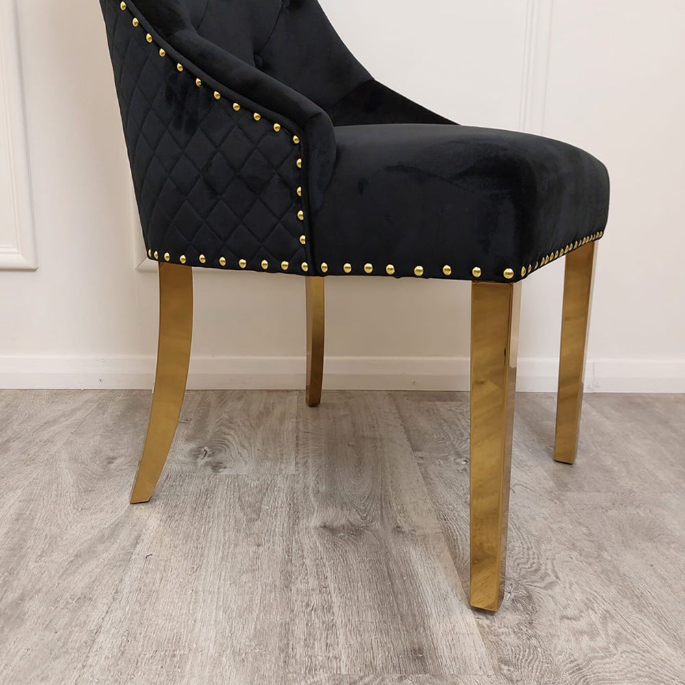 Bentley Gold Dining Chair Black Velvet