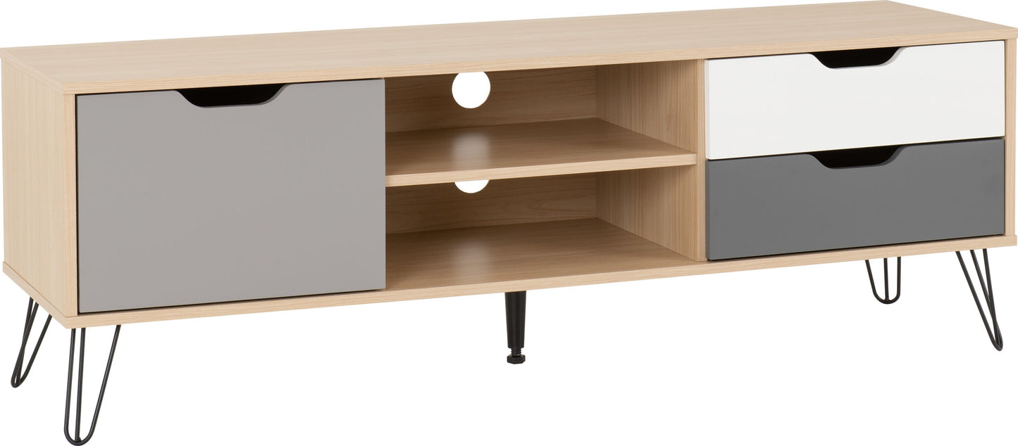 BERGEN 1 DOOR 2 DRAWER TV UNIT - OAK EFFECT/WHITE/GREY