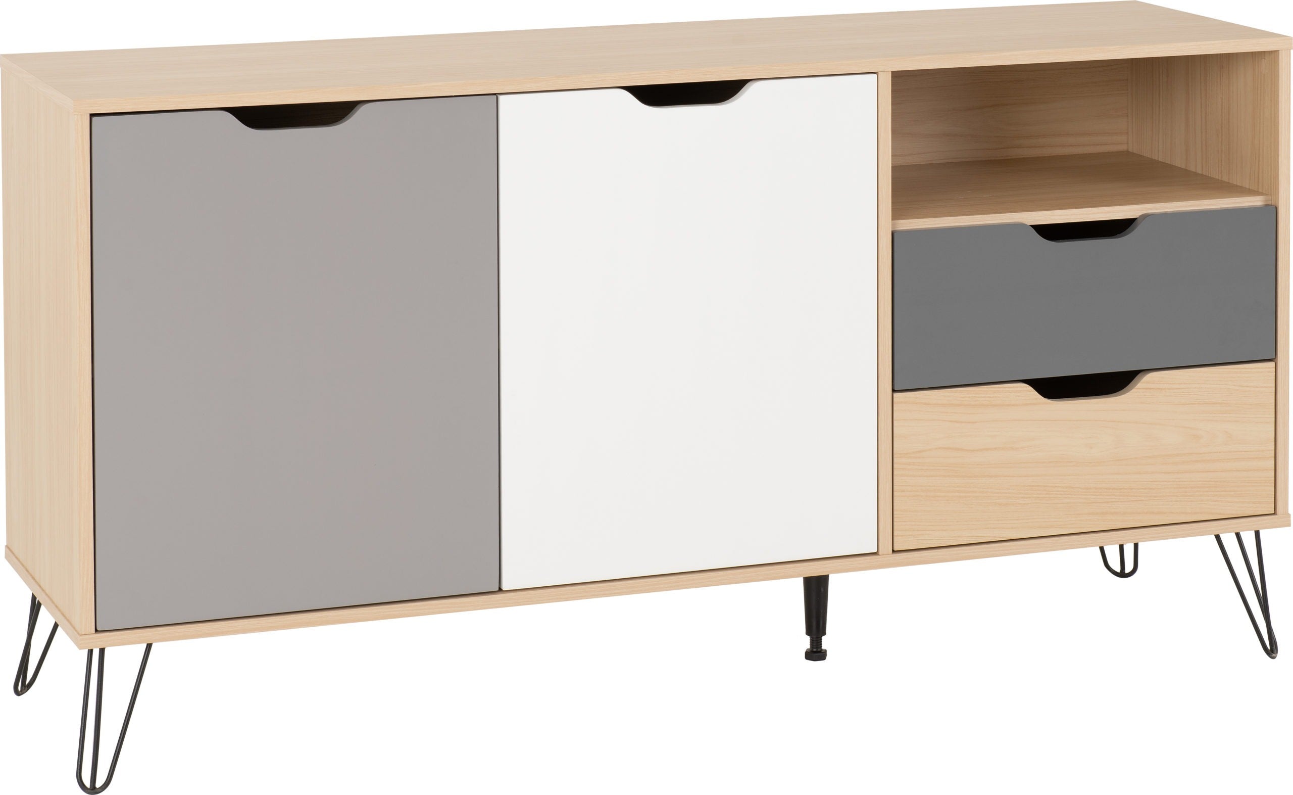 BERGEN 2 DOOR 2 DRAWER SIDEBOARD - OAK EFFECT/WHITE/GREY